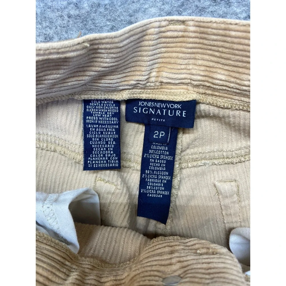Jones New York‎ Signature Corduroy Pants Womens 2P Tan Fair Straight Leg Petite